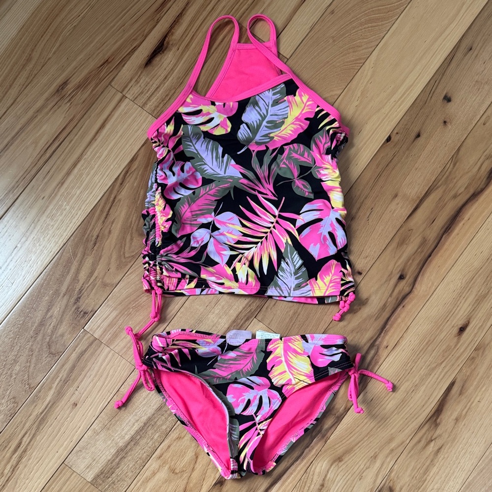 Vibrant Leaf Print Kids Bikini Set